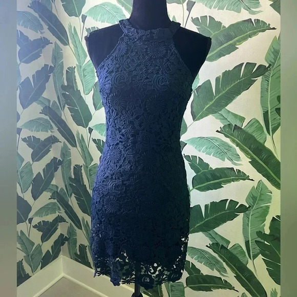 Lulus Women’s Navy Blue Love Poem Lace Halter Tank Mini Dress Small - Picture 9 of 14